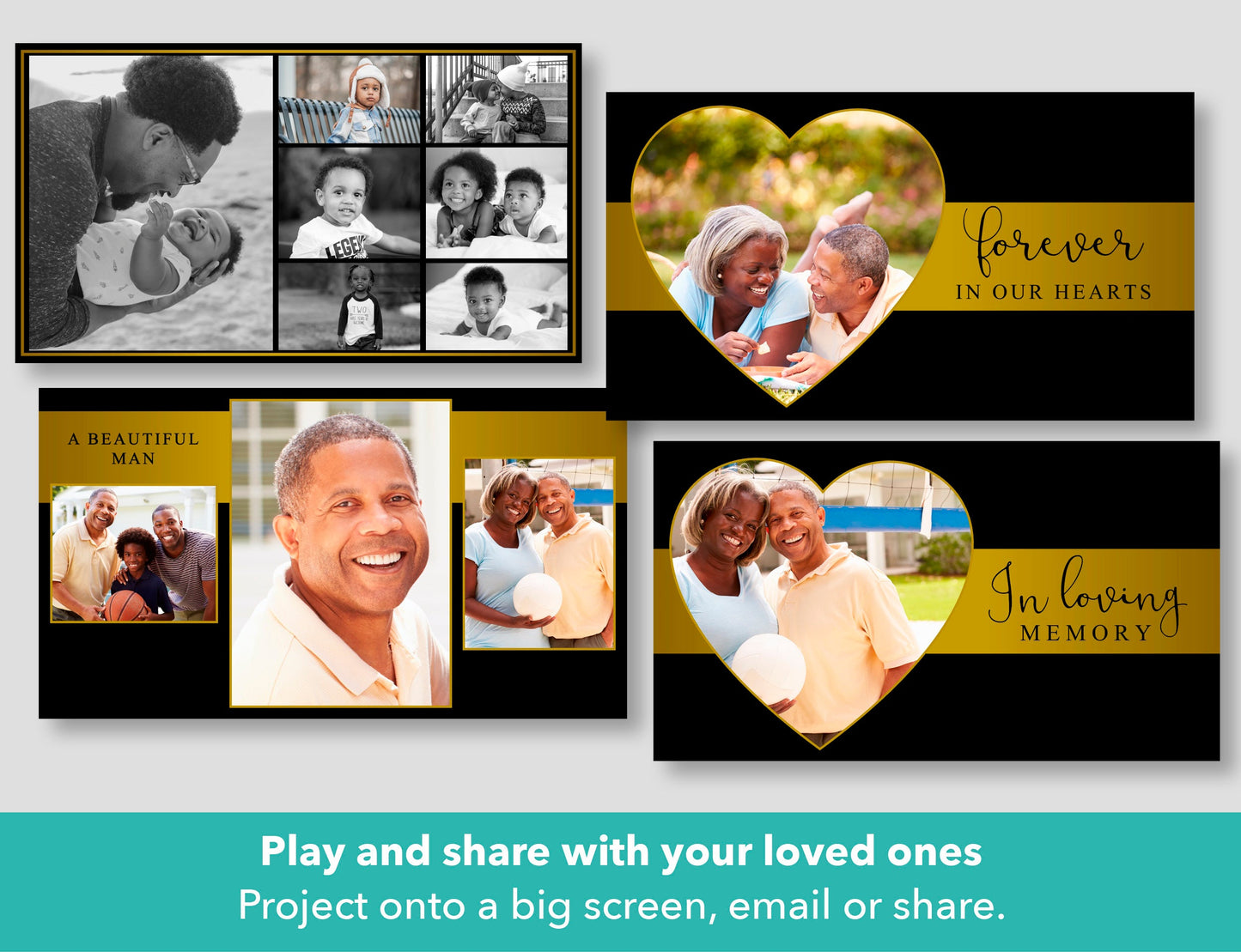 Premium Funeral Slideshow Template in Gold and Black