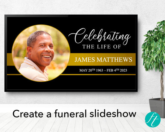 Premium Funeral Slideshow Template in Gold and Black
