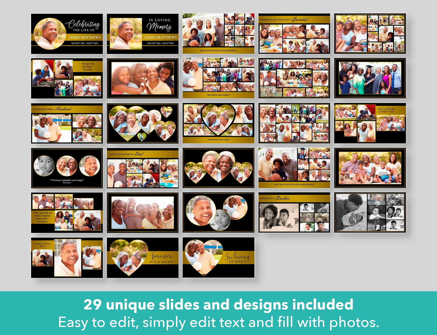 Premium Funeral Slideshow Template in Gold and Black