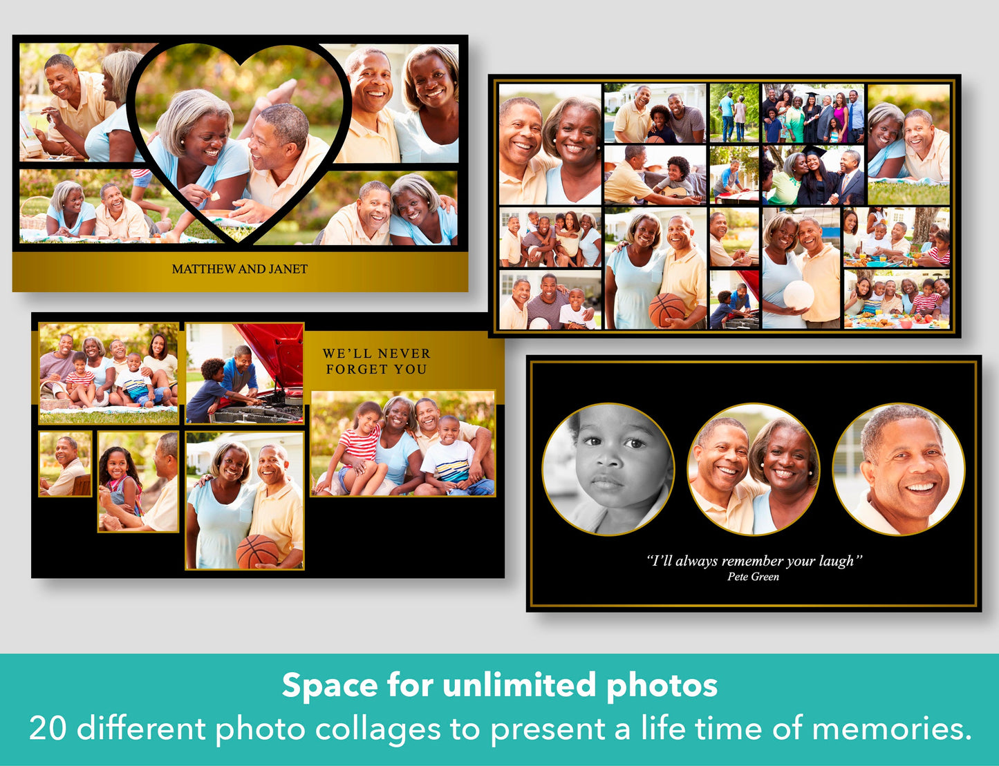 Premium Funeral Slideshow Template in Gold and Black