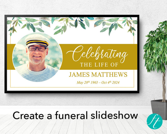 Premium Funeral Slideshow Template with Green Leaves