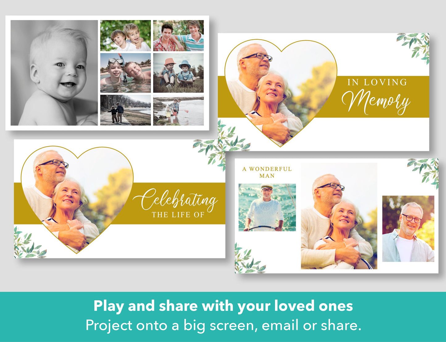 Premium Funeral Slideshow Template with Green Leaves