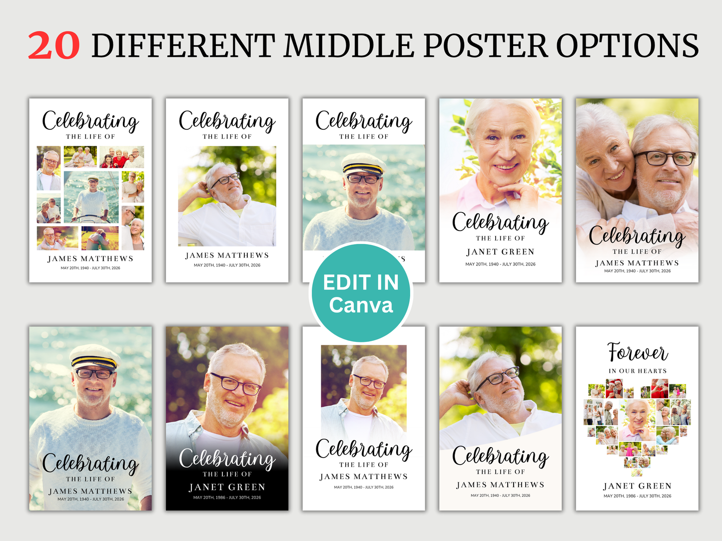 Classic Funeral Poster Bundle (Canva Templates)