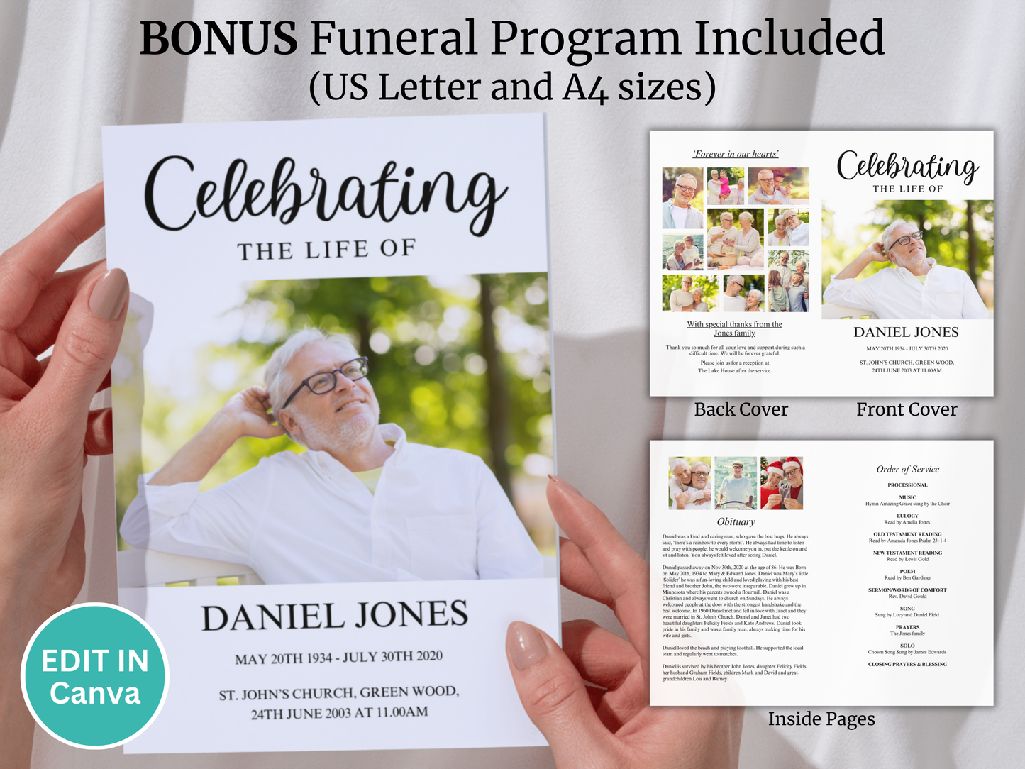 Classic Funeral Poster Bundle (Canva Templates)