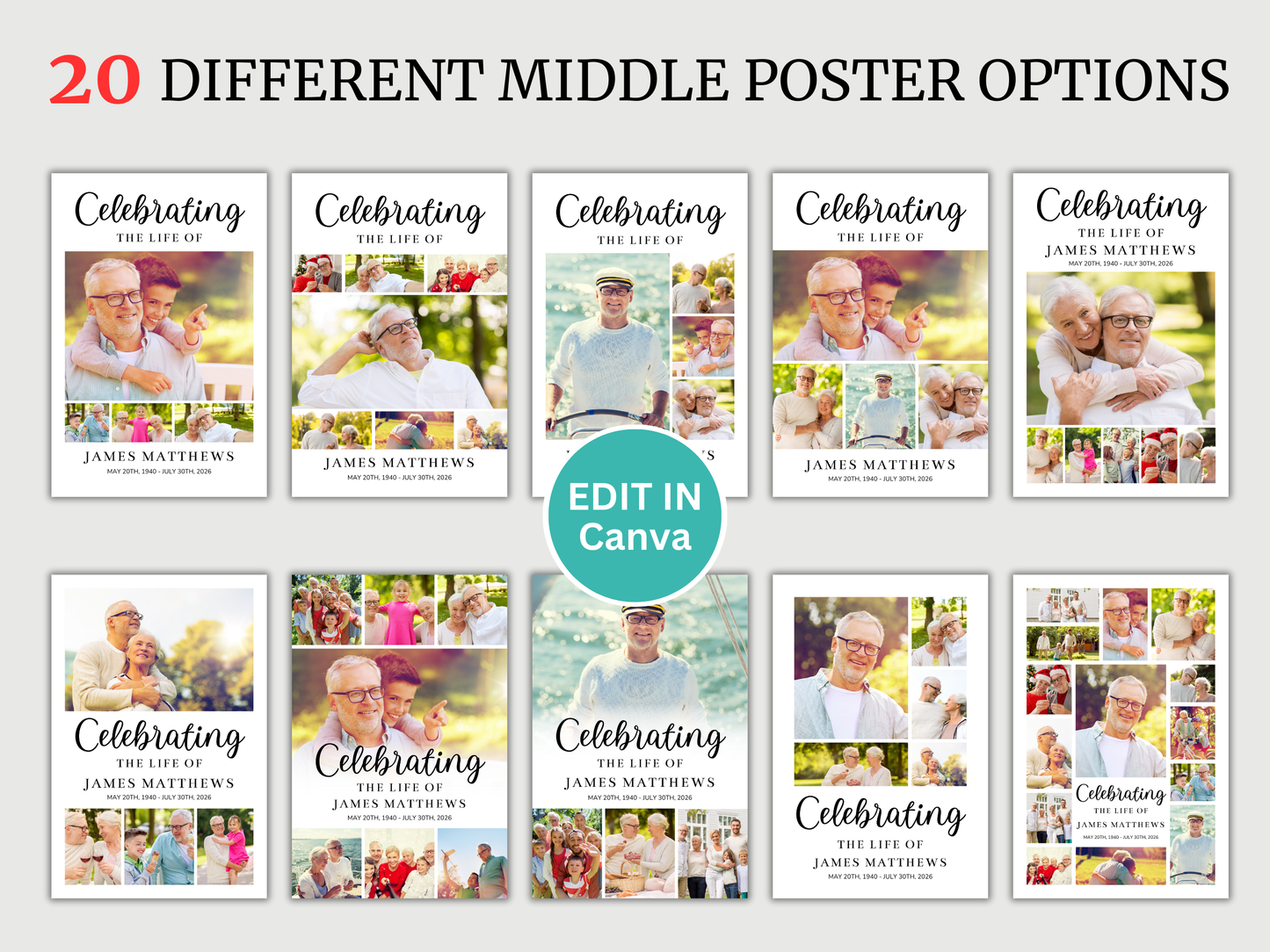 Classic Funeral Poster Bundle (Canva Templates)