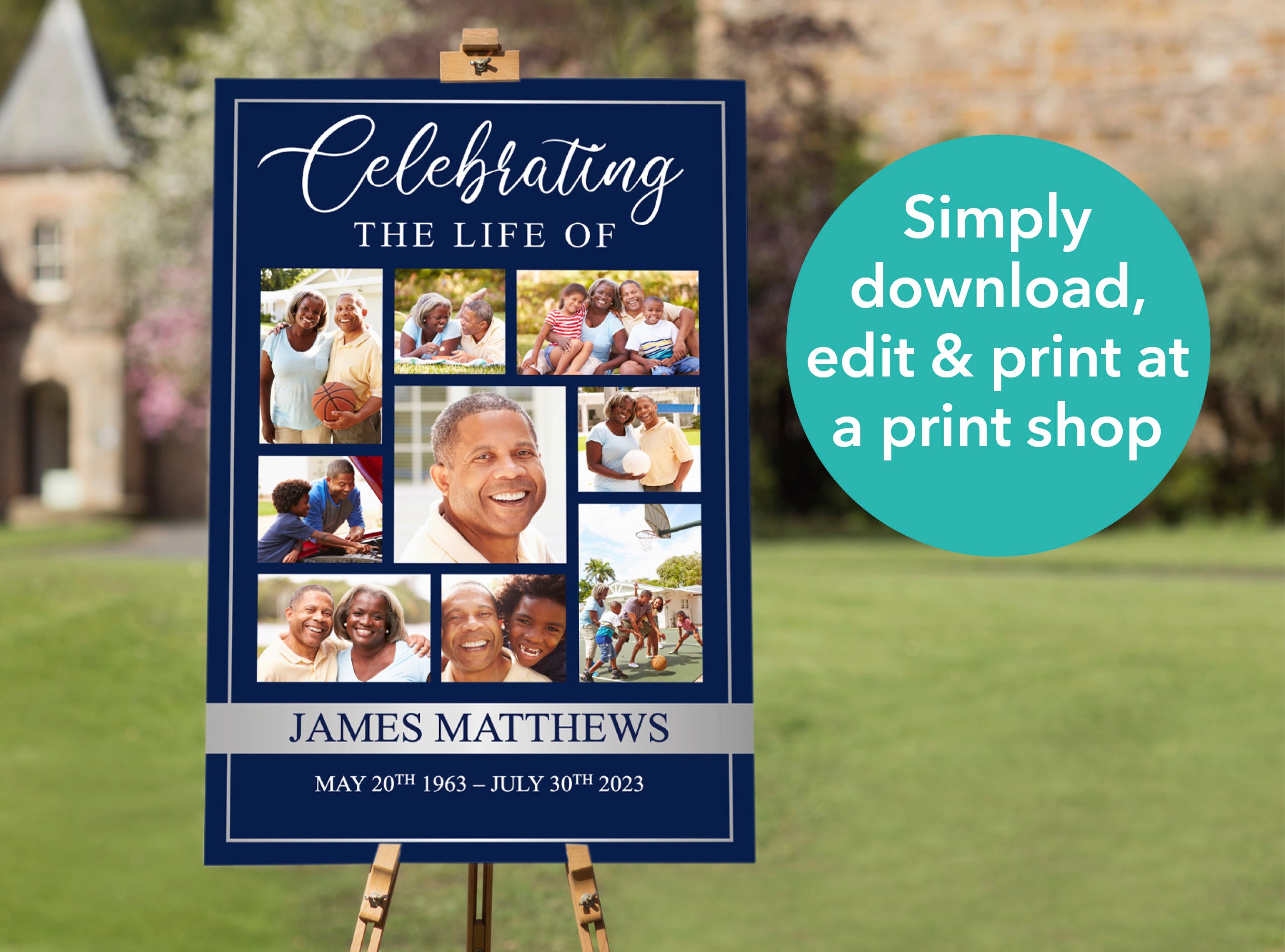 Funeral Memory Board in Classic Blue Funeral Templates