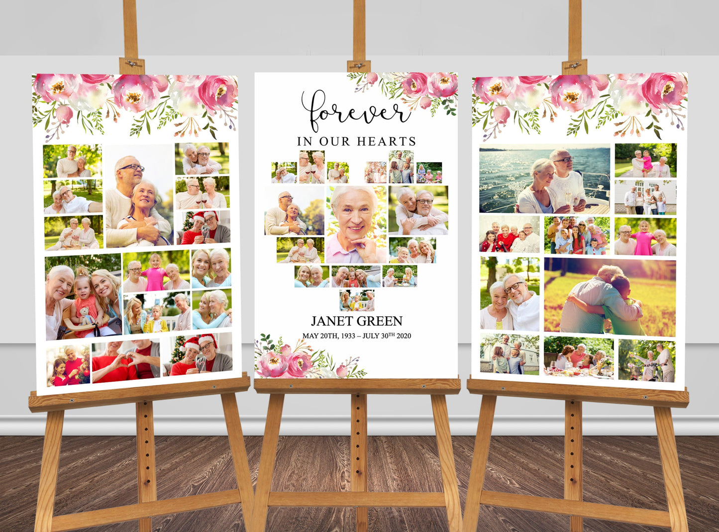 Funeral Memory Board with Pink Flowers