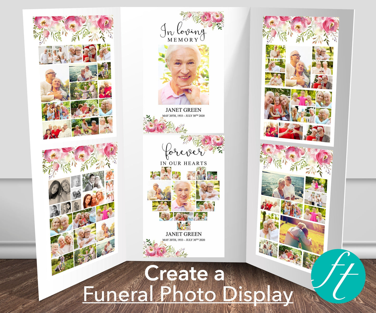 Funeral Memory Board with Pink Flowers