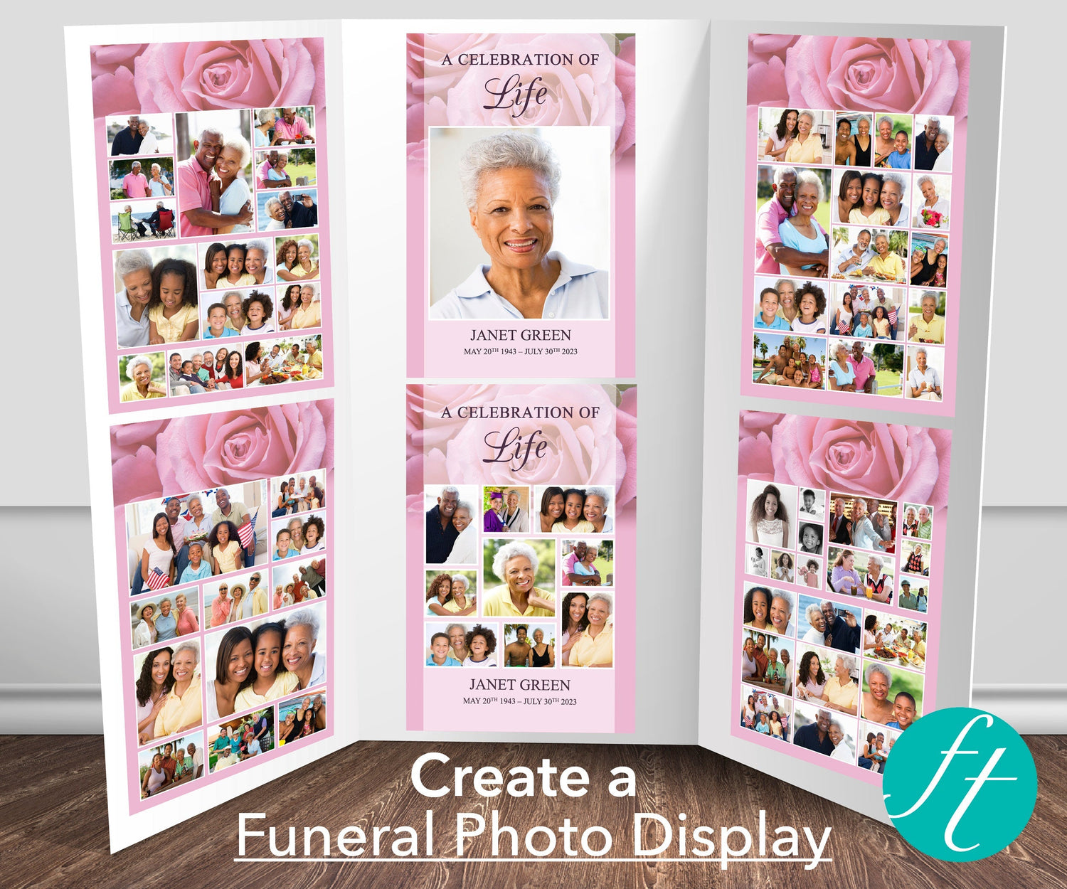 Funeral Memory Board with Pink Roses