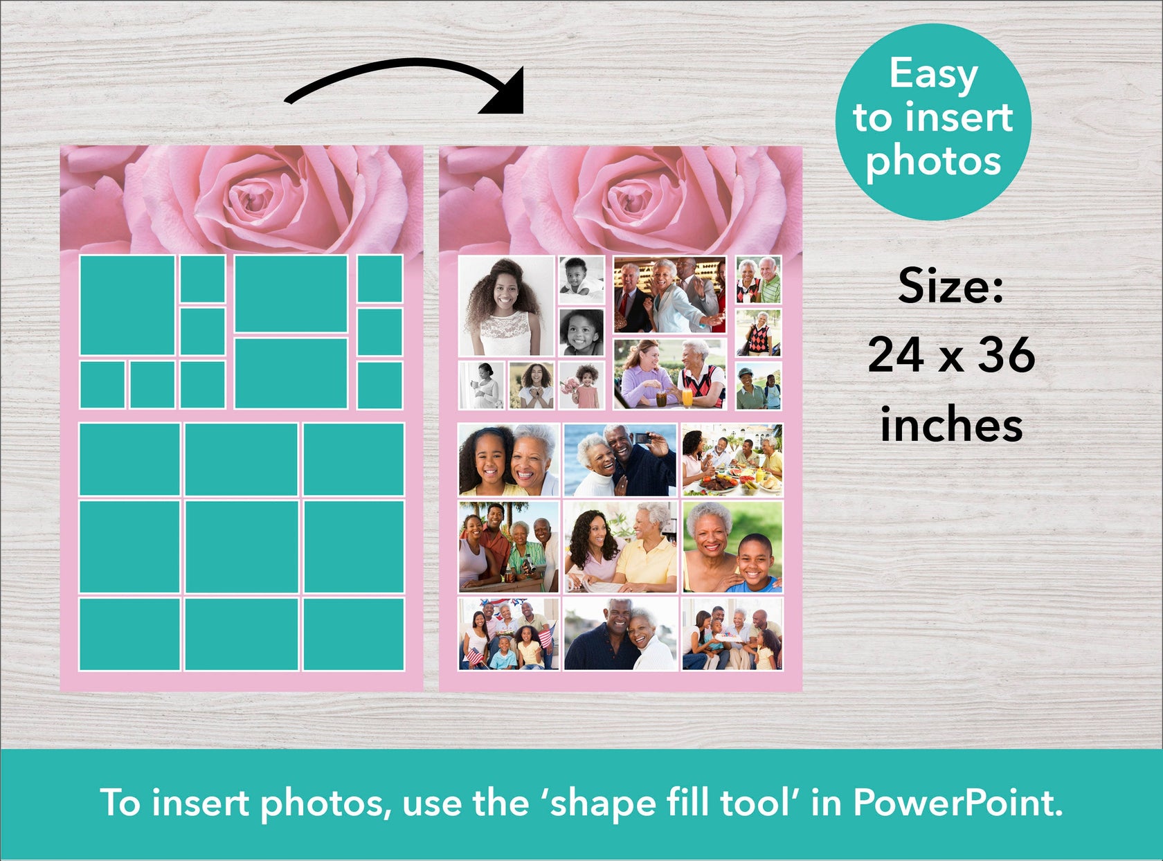 Pink Rose Funeral Photo Display with 3 Funeral Posters Funeral Templates