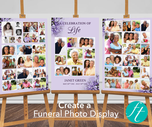 Purple Bouquet Funeral Photo Display