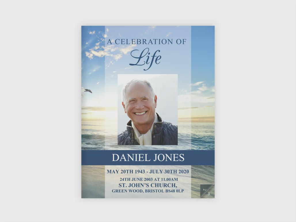 Products 12 Page Beach Funeral Program Template (11 x 17 inches)