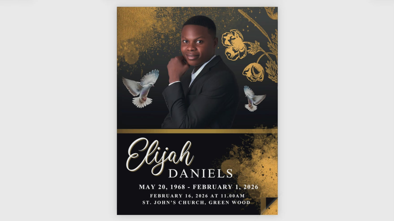 8 Page Canva Funeral Program Template with Black and Gold Design – Funeral  Templates