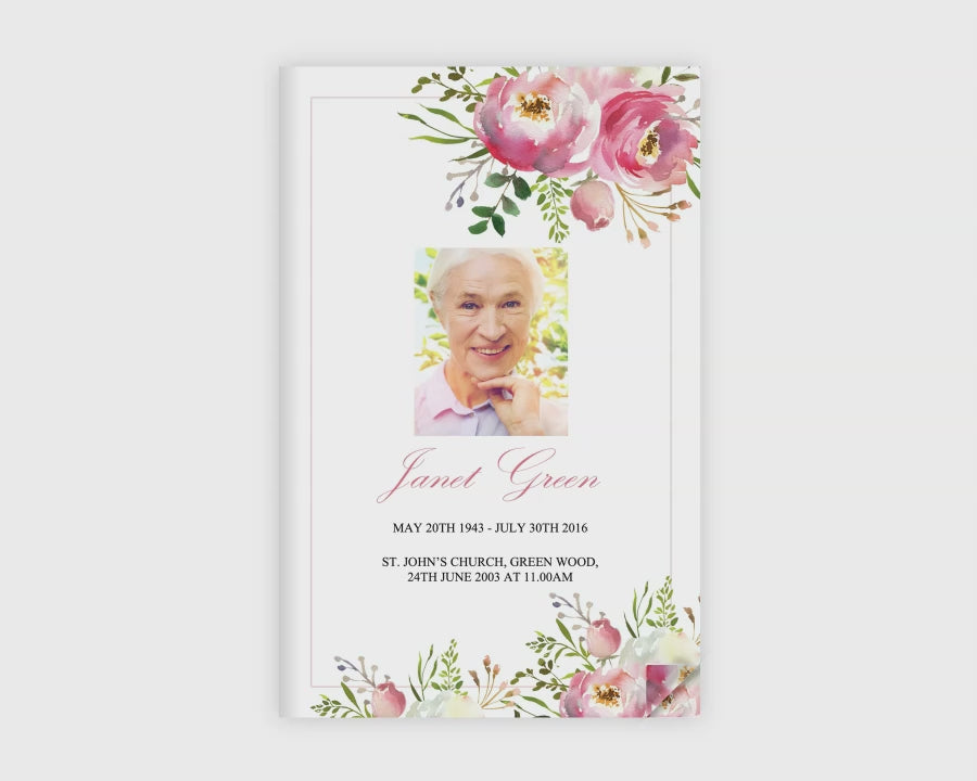 8 Page Pink Floral Funeral Program