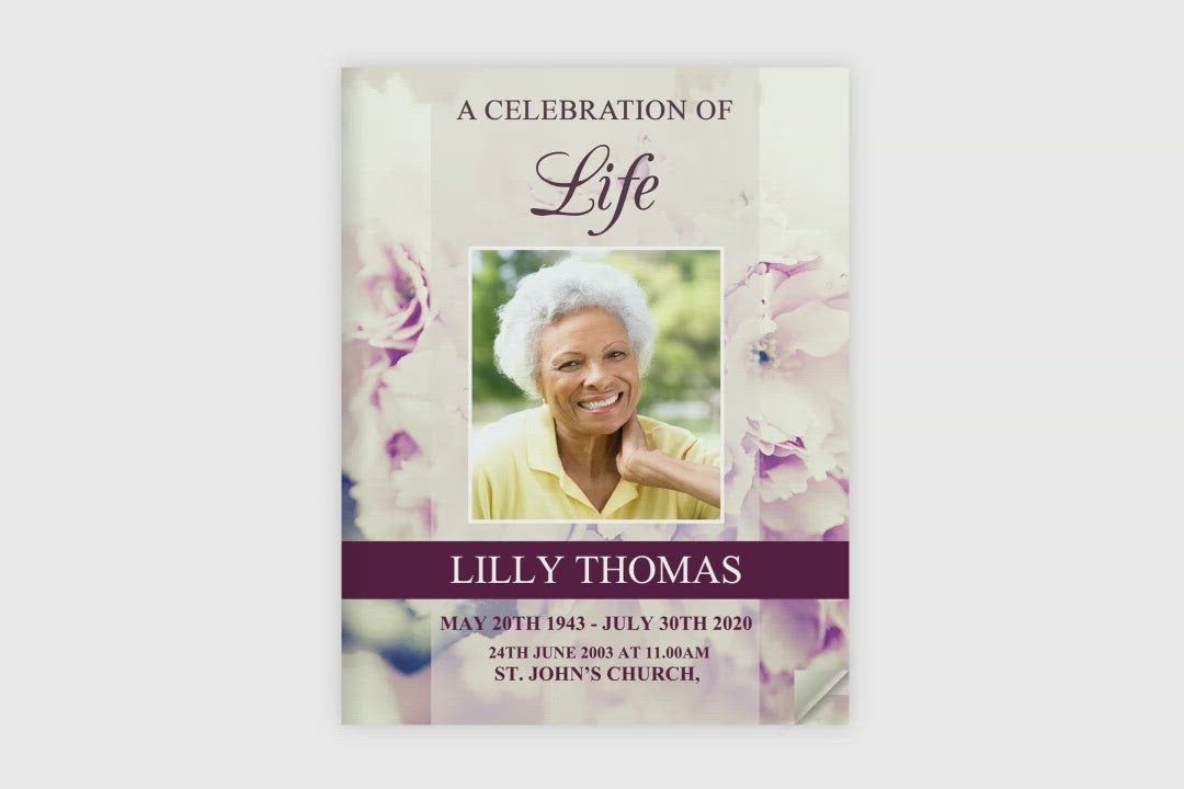 8 Page Pink Petals Funeral Program Template (11 x 17 inches)