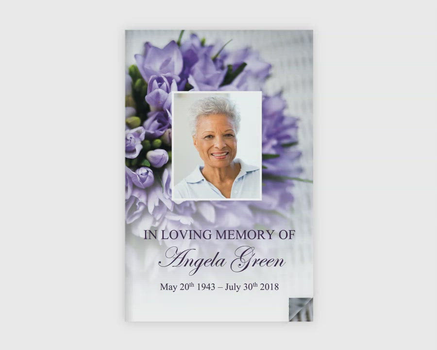 8 Page Purple Bouquet Funeral Program Template