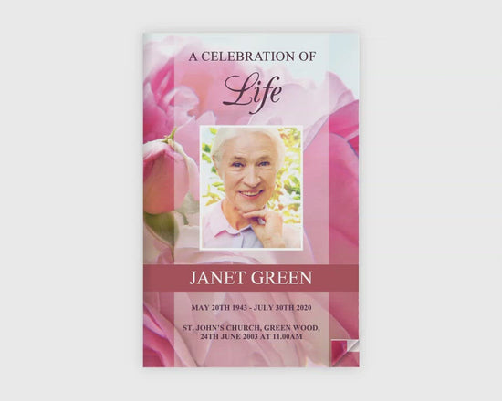 8 Page Pink Flowers Funeral Program Template