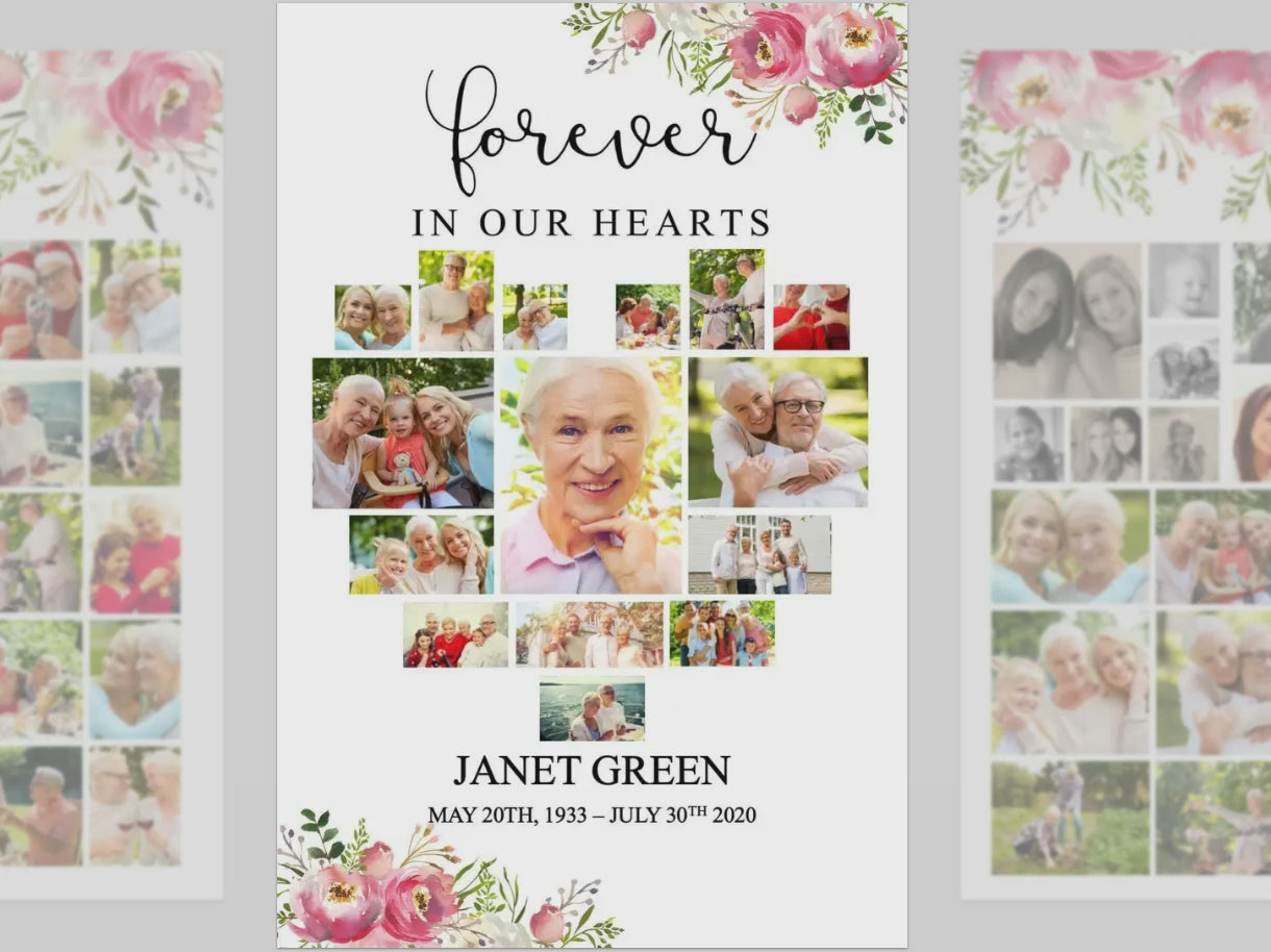 Pink Floral Heart Funeral Photo Display