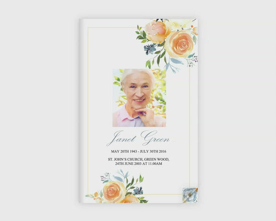 8 Page Yellow Rose Funeral Program Template