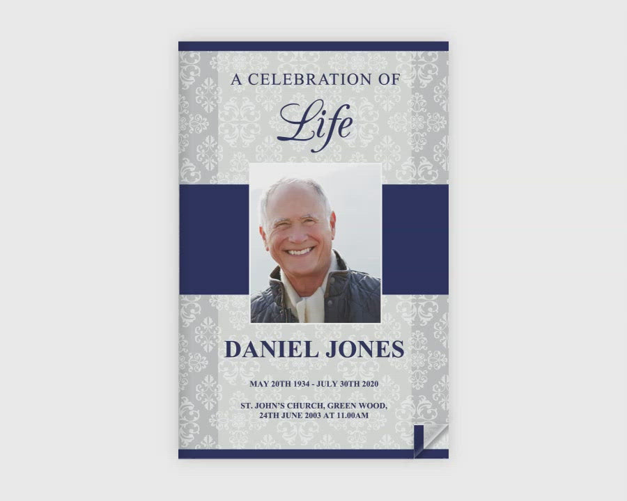 4 Page Classic Damask Funeral Program Template