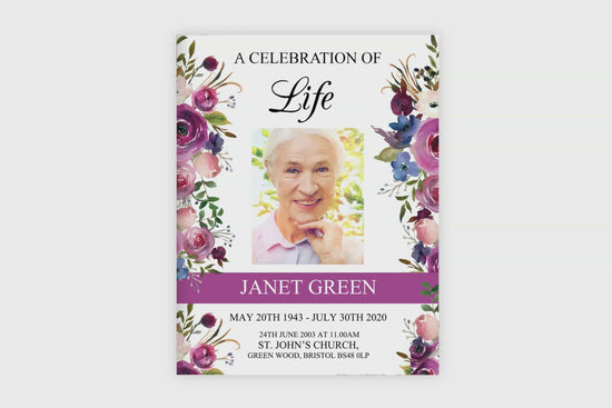 8 Page Floral Display Funeral Program Template (11 x 17 inches)