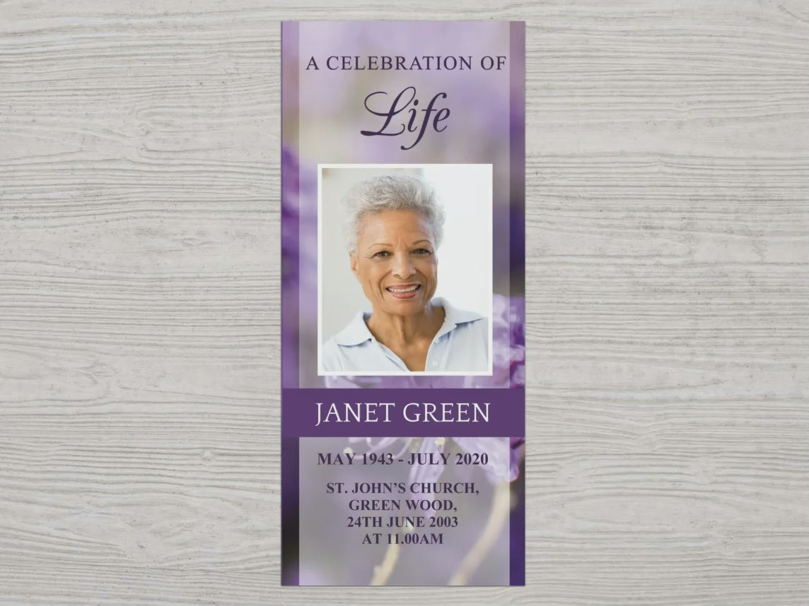 11x17 Trifold Purple Flowers Funeral Program Template