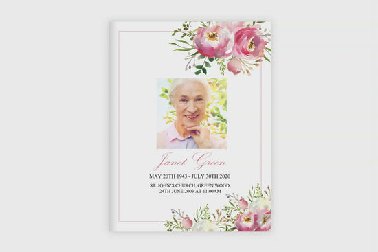 8 Page Pink Floral Funeral Program Template (11 x 17 inches)