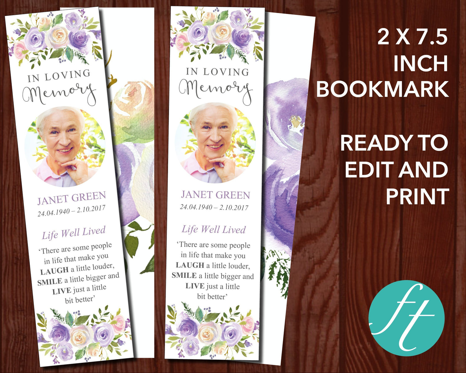 Lilac Bouquet Funeral Bookmark