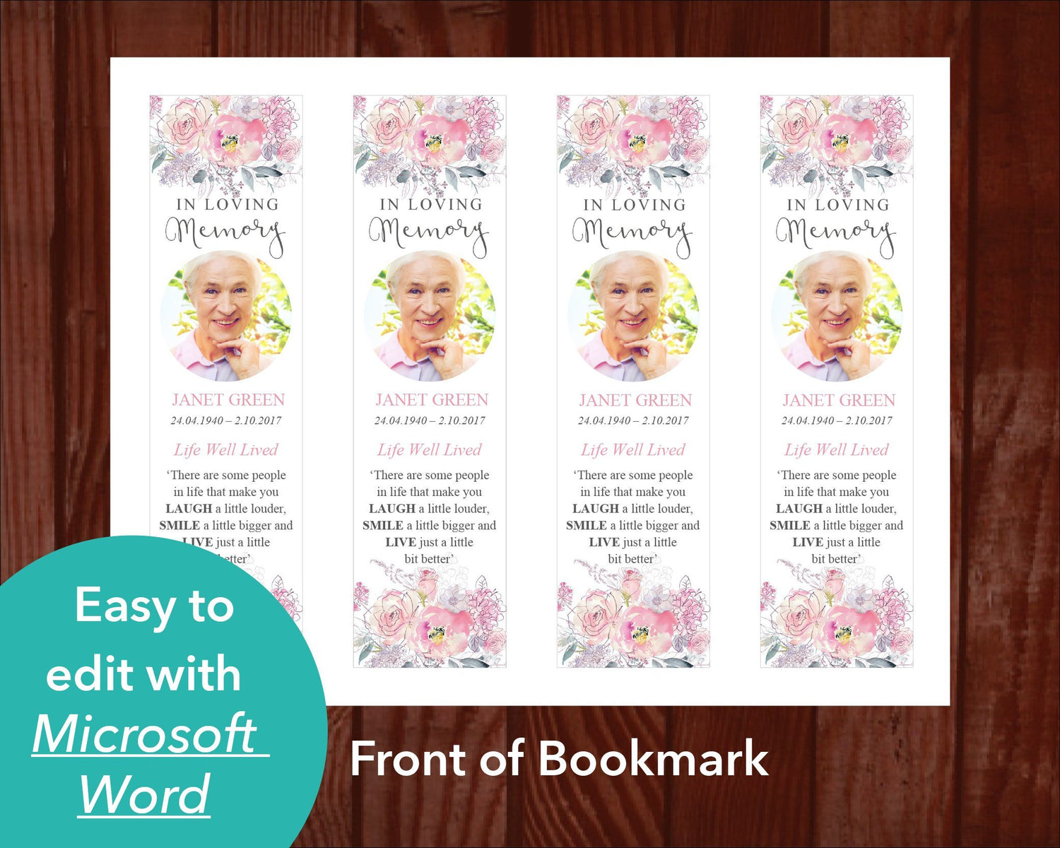 Pink Blush Funeral Bookmark