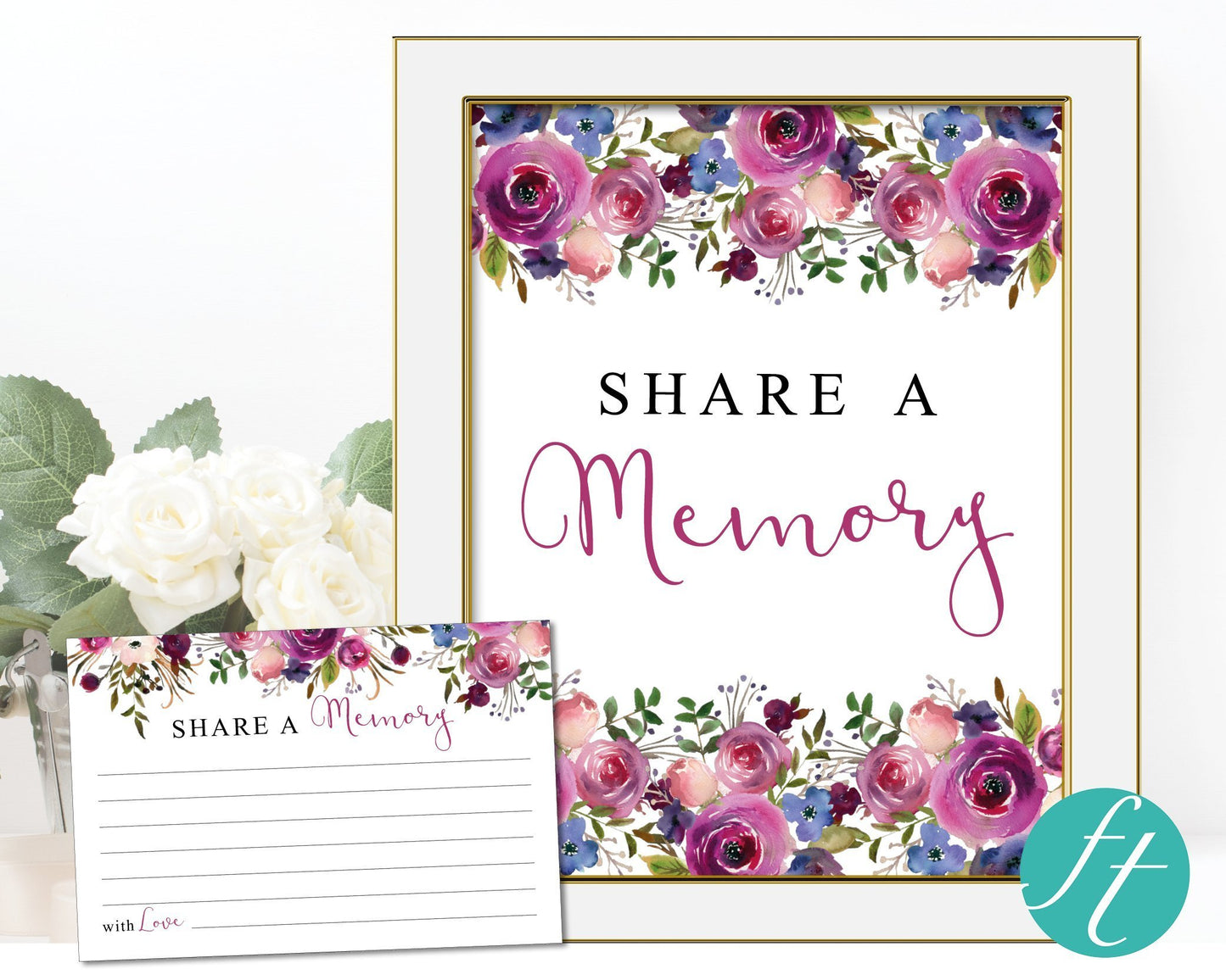 Purple Roses Share a Memory Sign and Cards