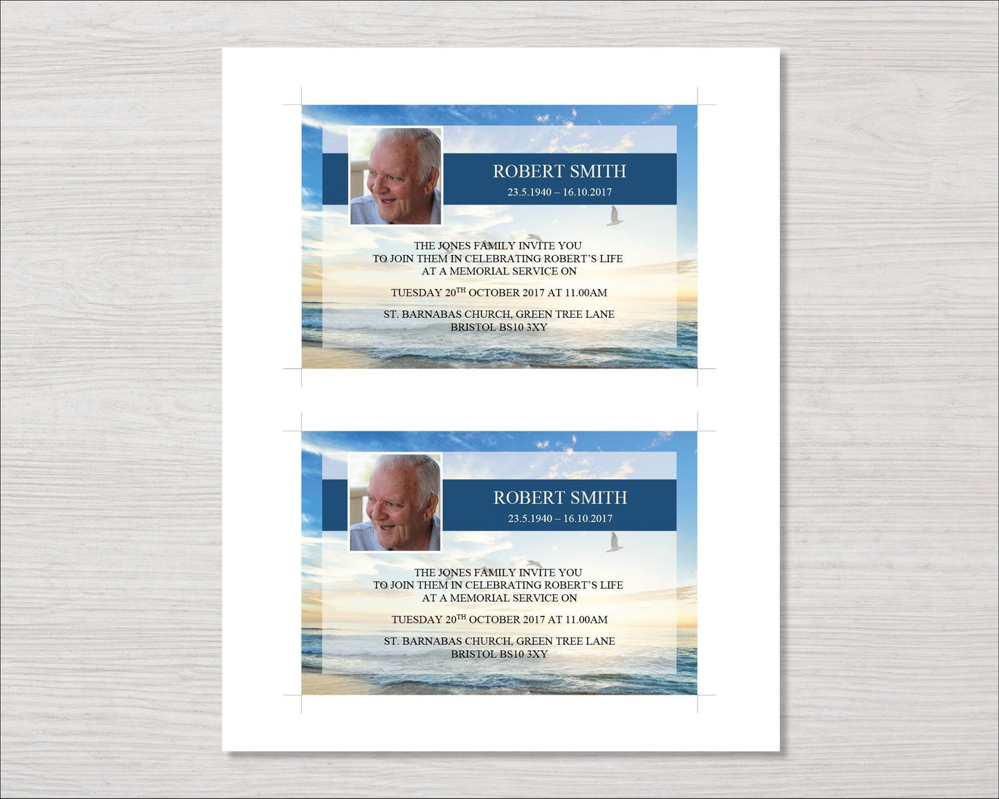 Beach Funeral Invitation Card