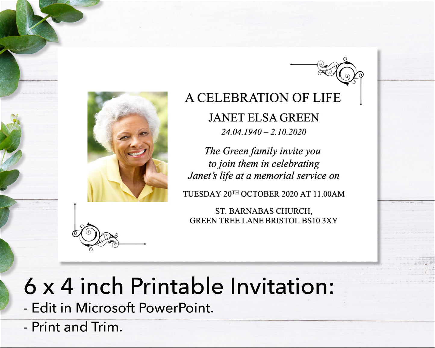 Black Ornate Funeral e-Invite & Invitation Card