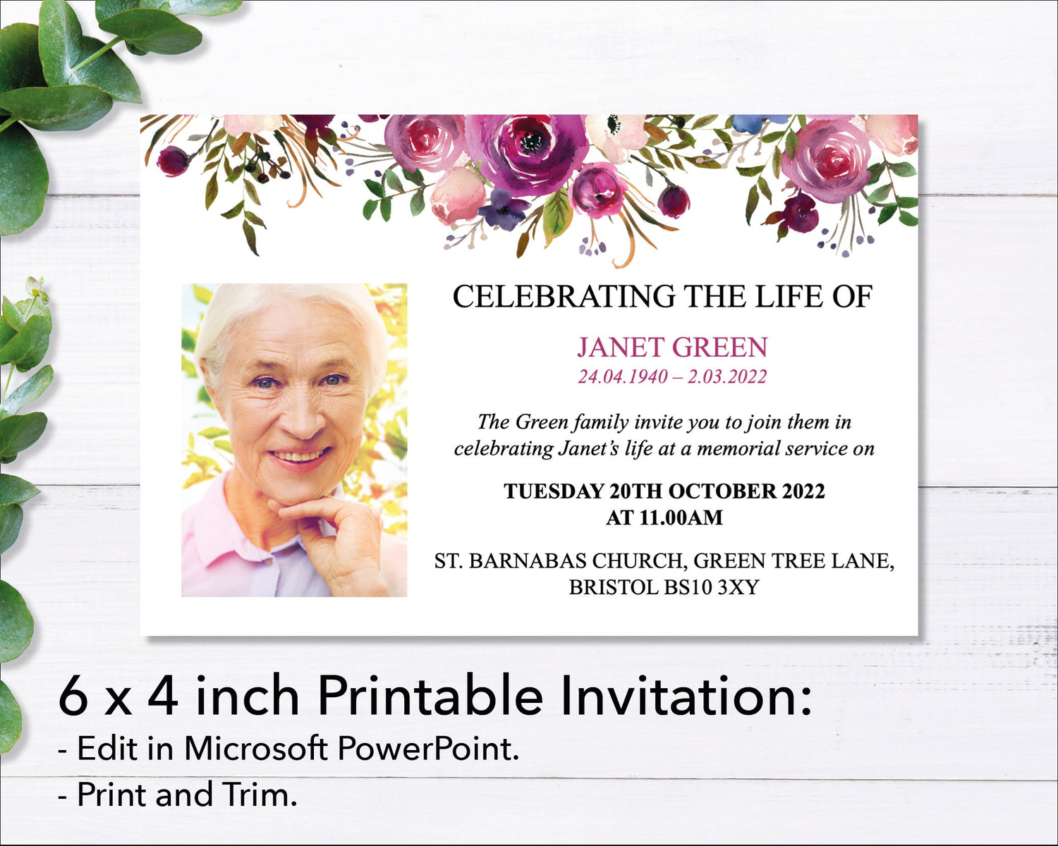 Floral Display Funeral e-Invite & Invitation Card