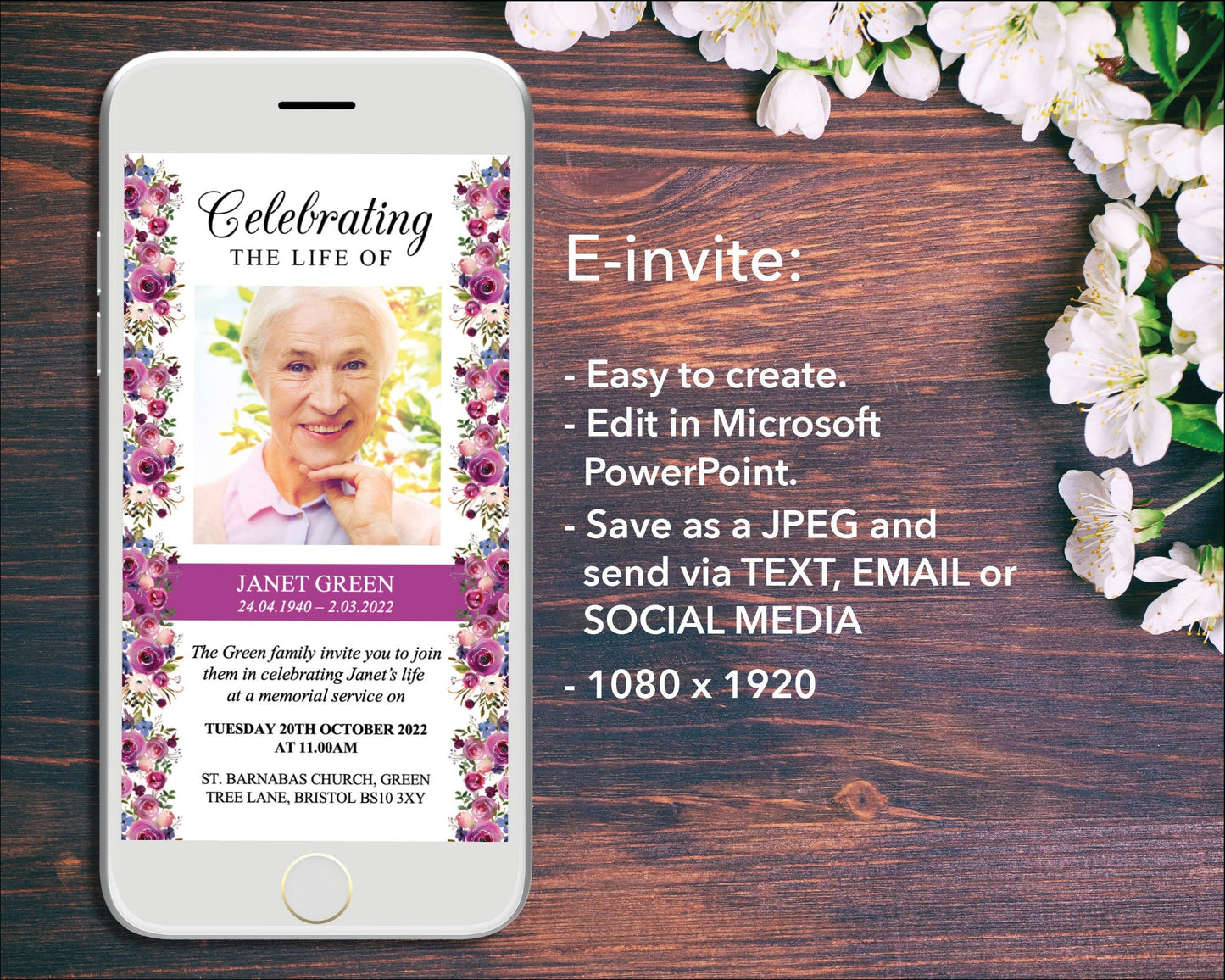 Floral Display Funeral e-Invite & Invitation Card