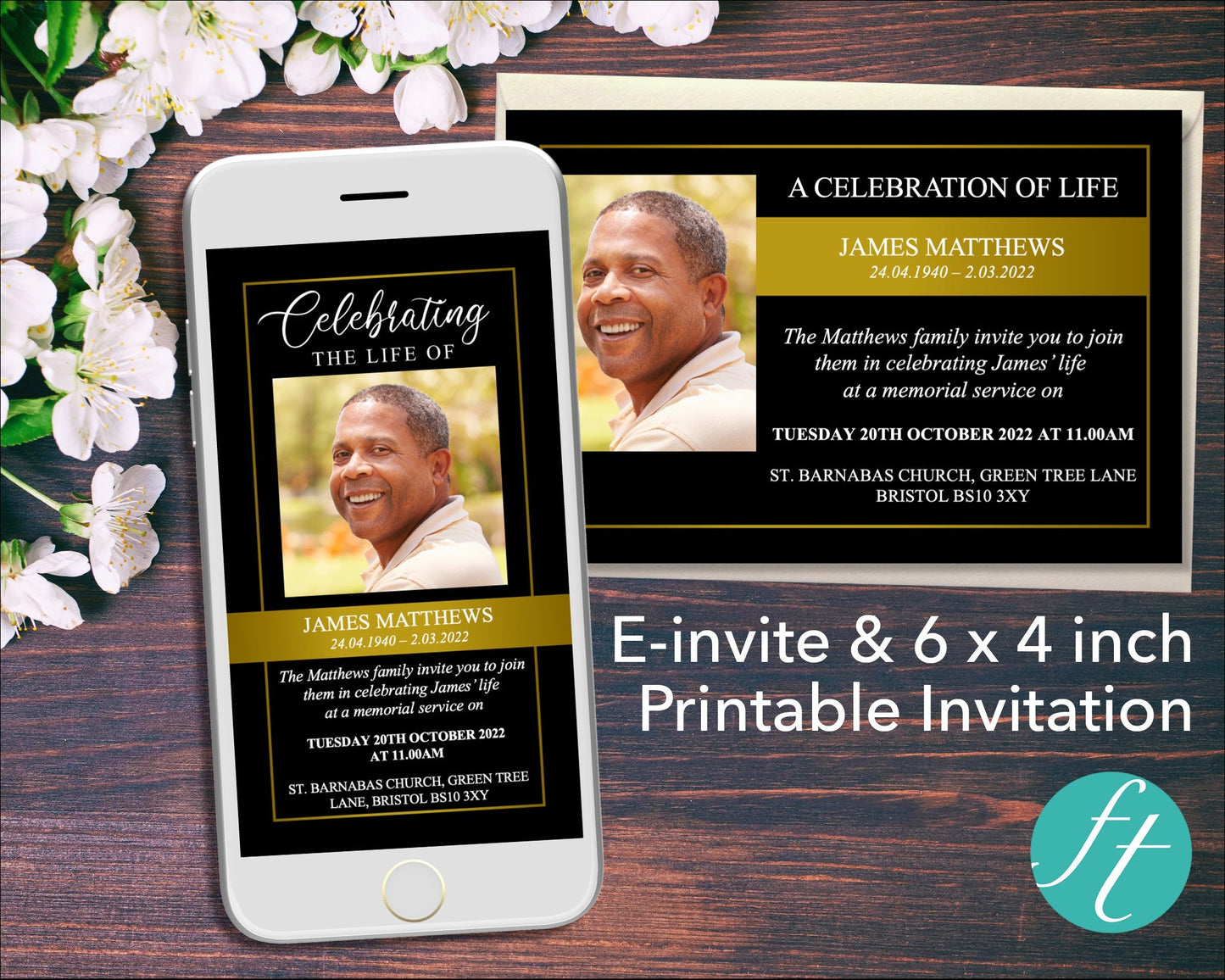 Golden Funeral e-Invite & Invitation Card