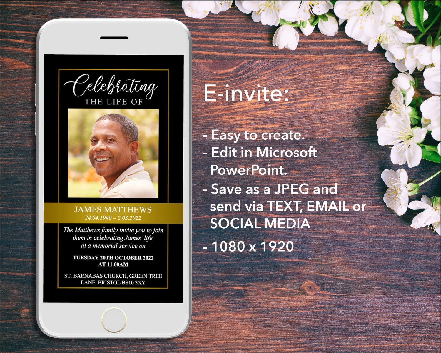 Golden Funeral e-Invite & Invitation Card