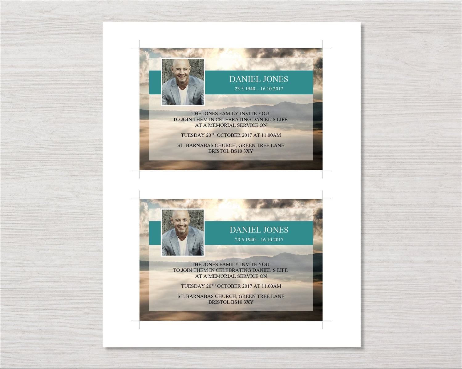 Mountain Top Funeral Invitation Card