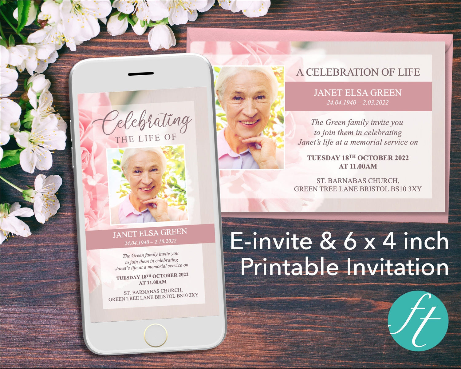 Pink Carnations Funeral e-Invite & Invitation Card