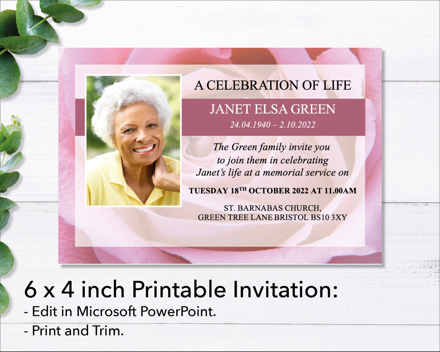 Pink Rose Funeral e-Invite & Invitation Card