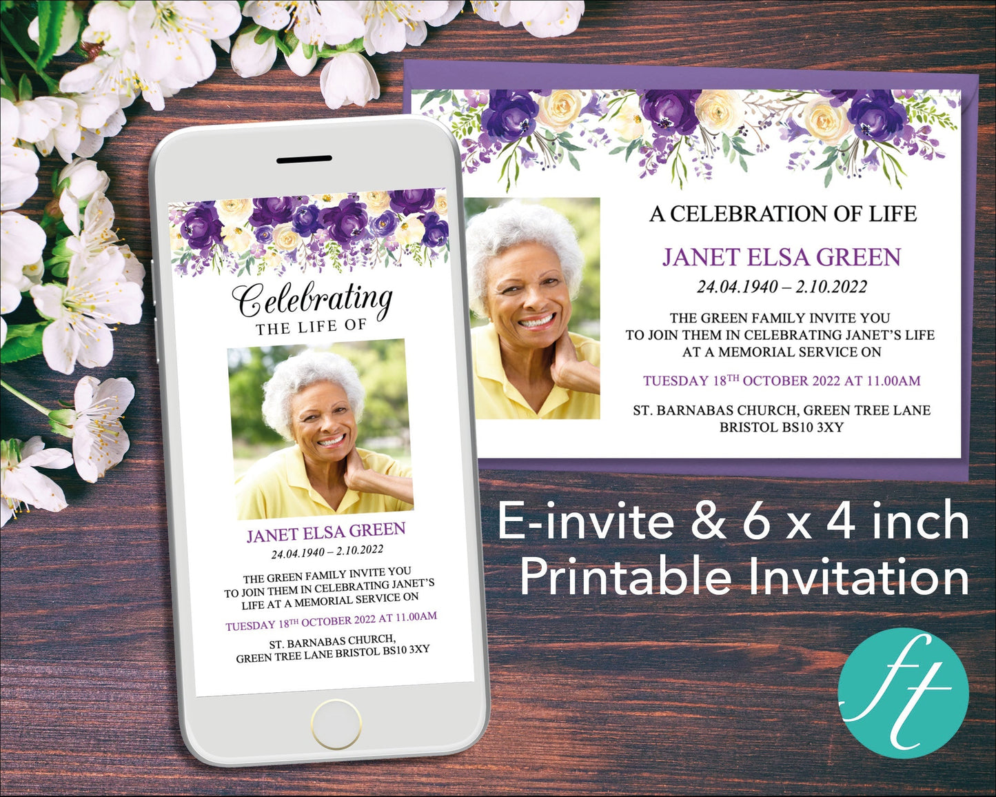 Purple Bloom Funeral e-Invite & Invitation Card