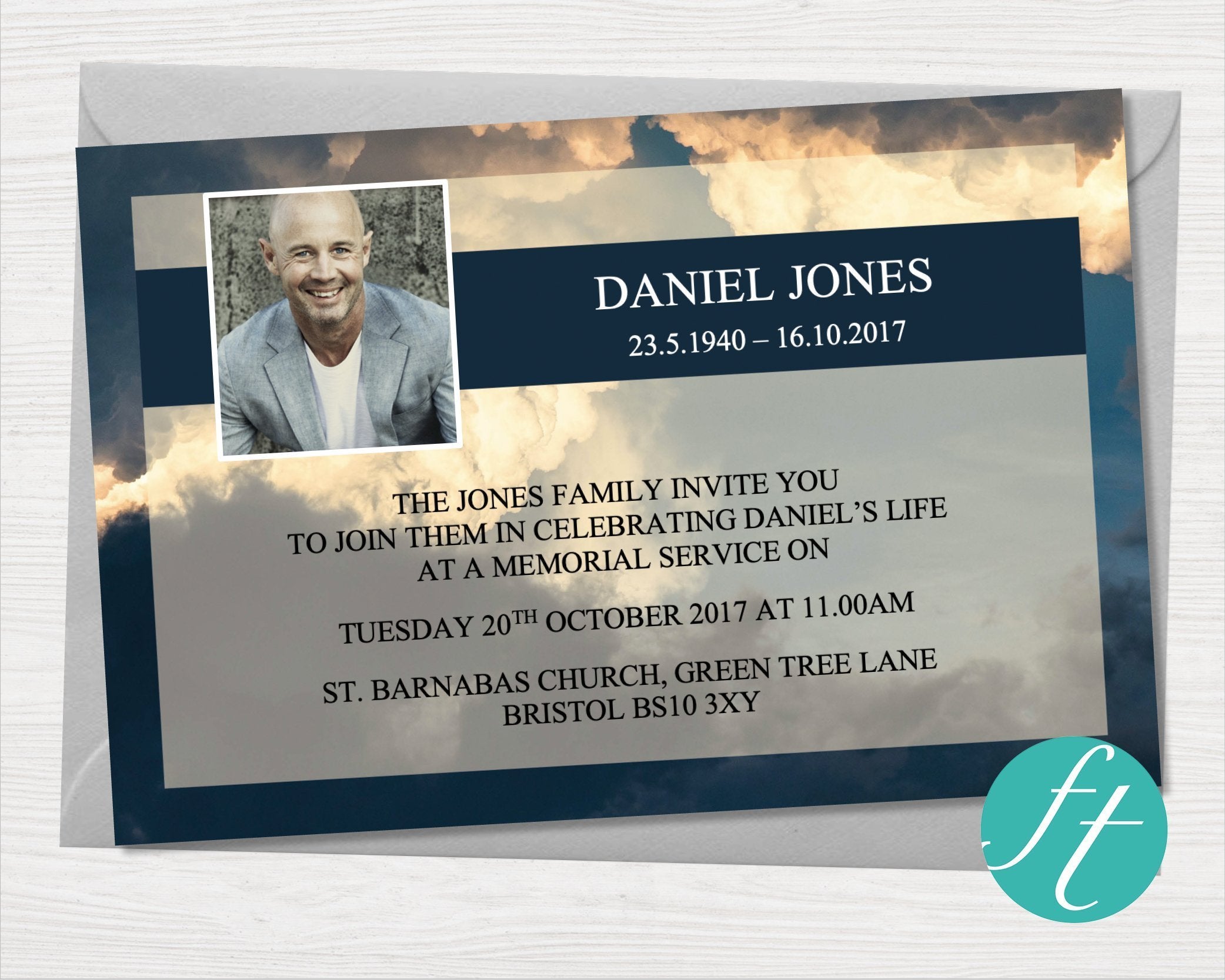 Sky Funeral Invitation Card | Memorial Invitation Card – Funeral Templates