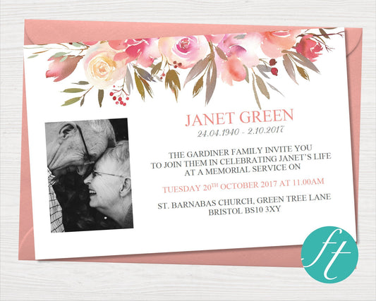 Spring Flowers Funeral Invitation Card