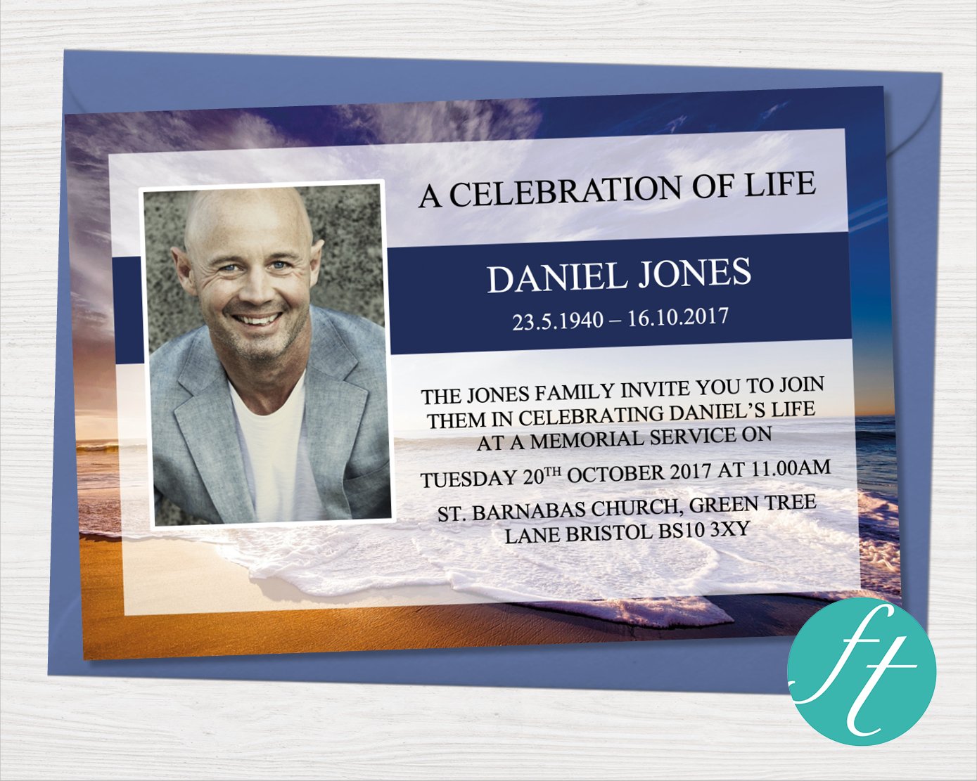 Waves Funeral Invitation Card