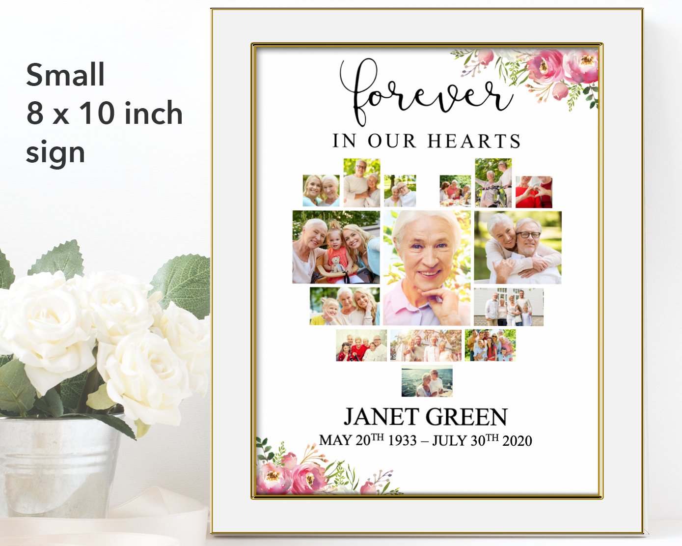 Pink Floral Heart Funeral Welcome Sign