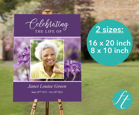 Purple Flowers Funeral Welcome Sign