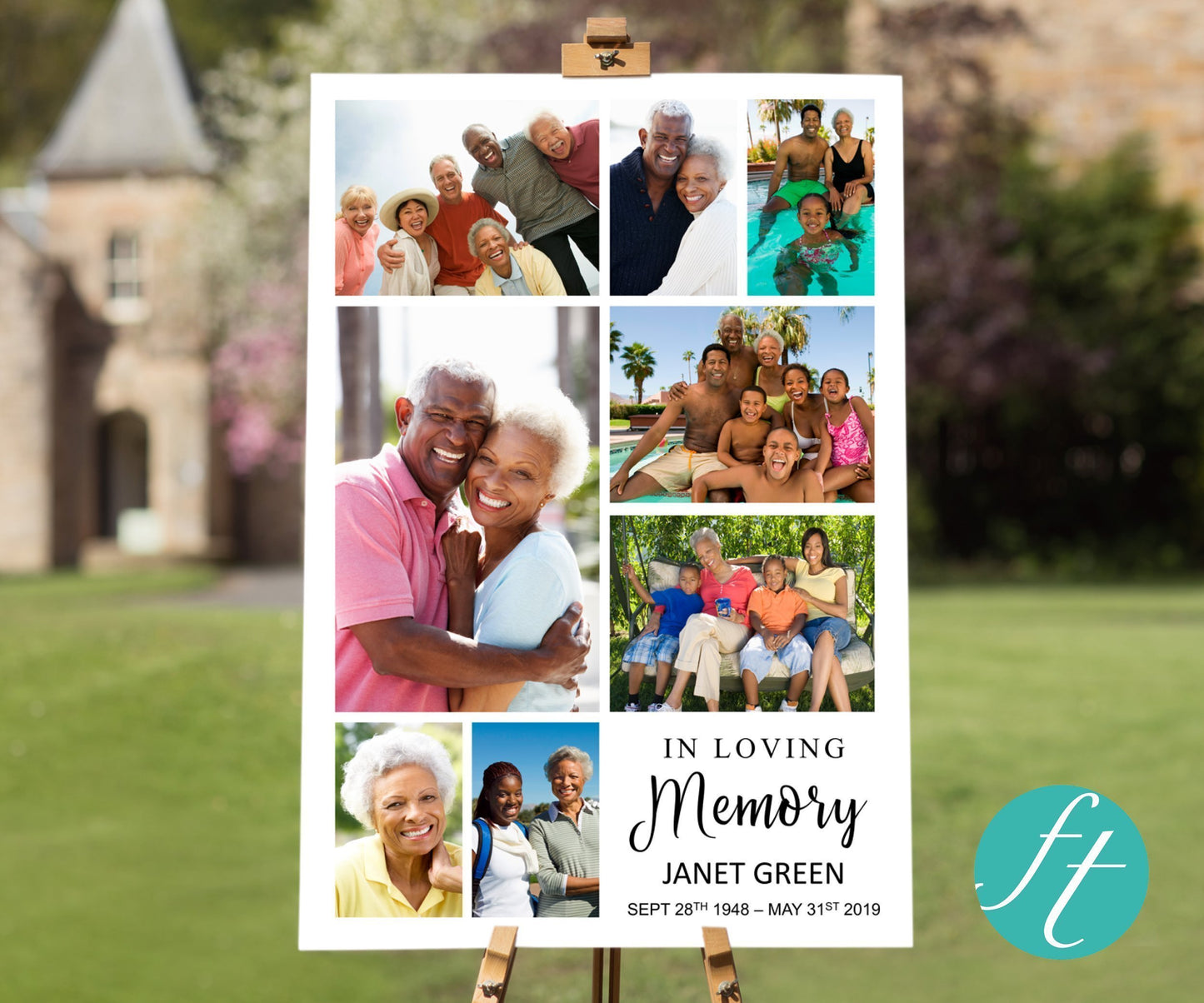 Tall Photo Collage Funeral Welcome Sign
