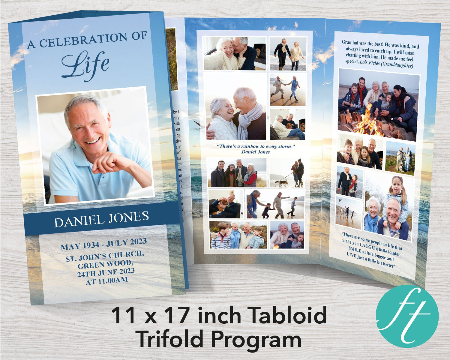11x17 Trifold Beach Funeral Program Template