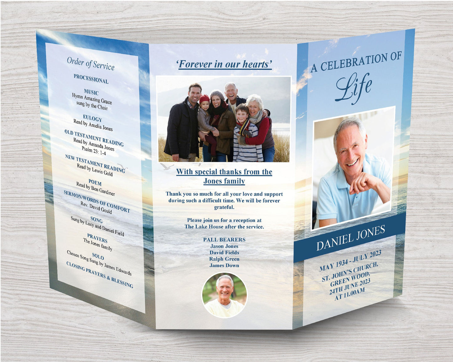 11x17 Trifold Beach Funeral Program Template