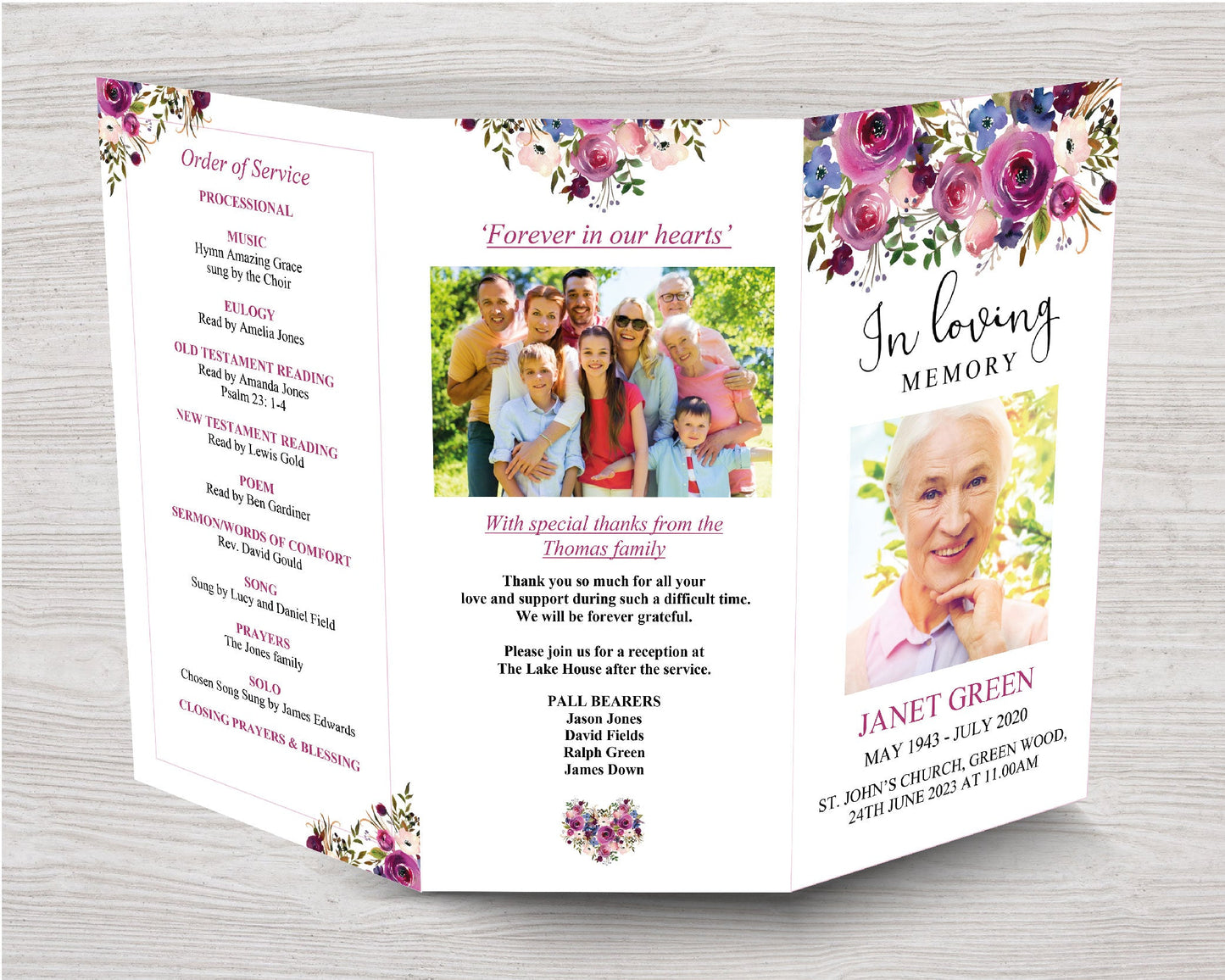 11x17 Trifold Floral Display Funeral Program Template Funeral Templates