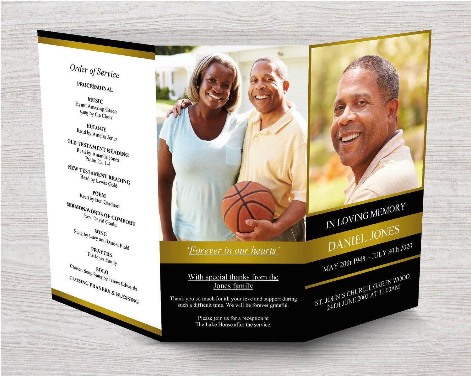 11x17 Trifold Golden Funeral Program Template